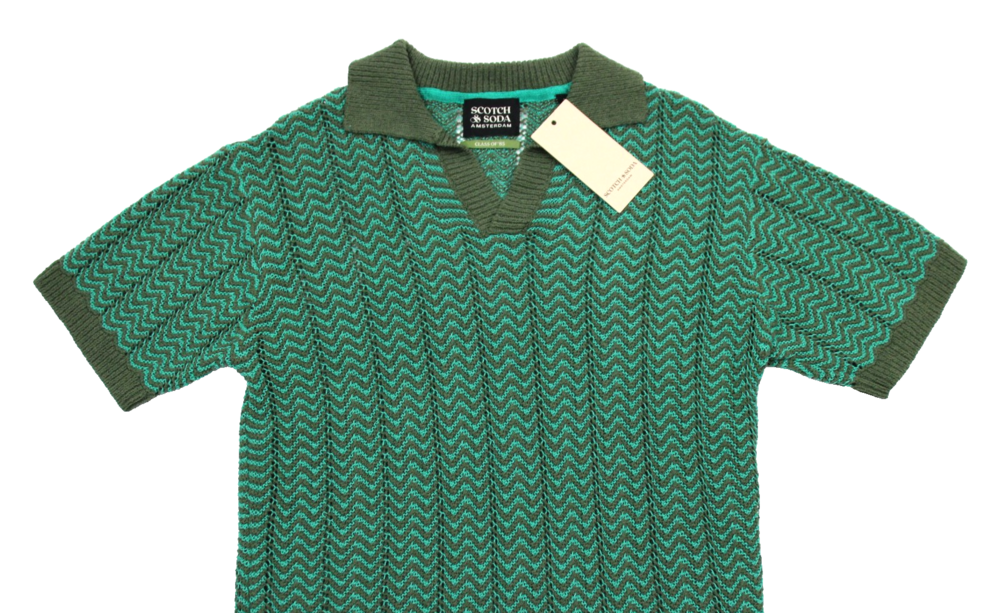 Scotch & Soda Mens Small Open Structured Knitted V Neck Polo Green NWT $148 - Picture 7 of 11
